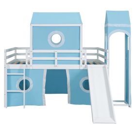Full Size Loft  Bed With Slide, Tent And Tower