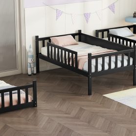 Detachable Twin Size Triple Bunk Bed With Ladders, Guardrails