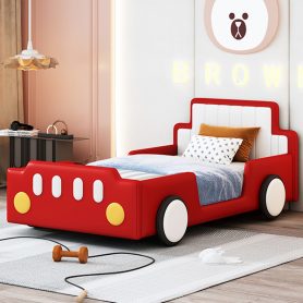 Twin Size Race Car-Shaped Platform Bed with Wheels