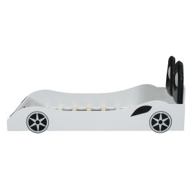 Wood Twin Size Race Car-Shaped Platform Bed with LED and Upholstered Backrest