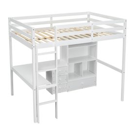 Full Size High Loft Bed with Desk, Storage Shelves and Drawers, Built-in Ladder 44 Full Size High Loft Bed with Desk, Storage Shelves and Drawers, Built-in Ladder