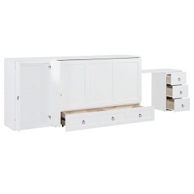 Queen Size Murphy Bed with USB Port, Large Drawer, and Wardrobe/Desk Combo