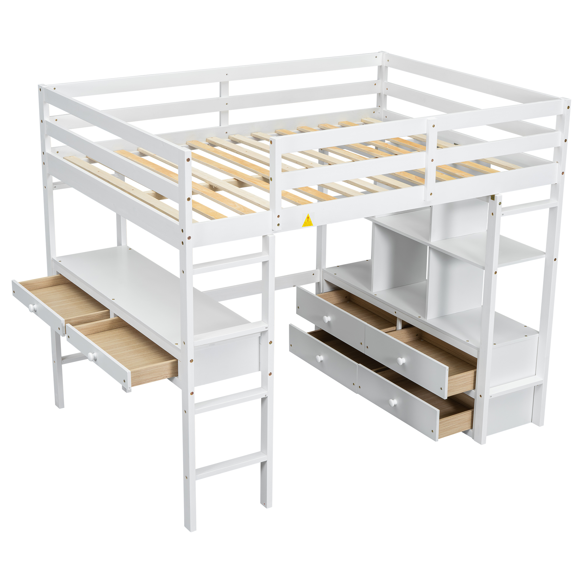 Full Size Loft Bed with Built-in Desk with Two Drawers and Storage Shelves 19 Full Size Loft Bed with Built-in Desk with Two Drawers and Storage Shelves