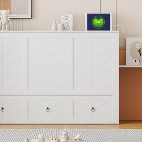 Queen Size Murphy Bed with USB Port, Large Drawer, and Wardrobe/Desk Combo