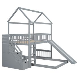 House Shape Twin Over Twin Bunk Bed With Two Drawers, Staircase And Slide 31 House Shape Twin Over Twin Bunk Bed With Two Drawers, Staircase And Slide
