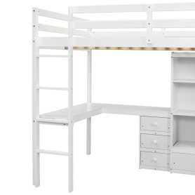 Full Size High Loft Bed with Desk, Storage Shelves and Drawers, Built-in Ladder 42 Full Size High Loft Bed with Desk, Storage Shelves and Drawers, Built-in Ladder