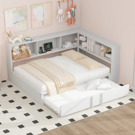 Metal Full Size Daybed with Trundle, Storage Cabinets and USB Ports