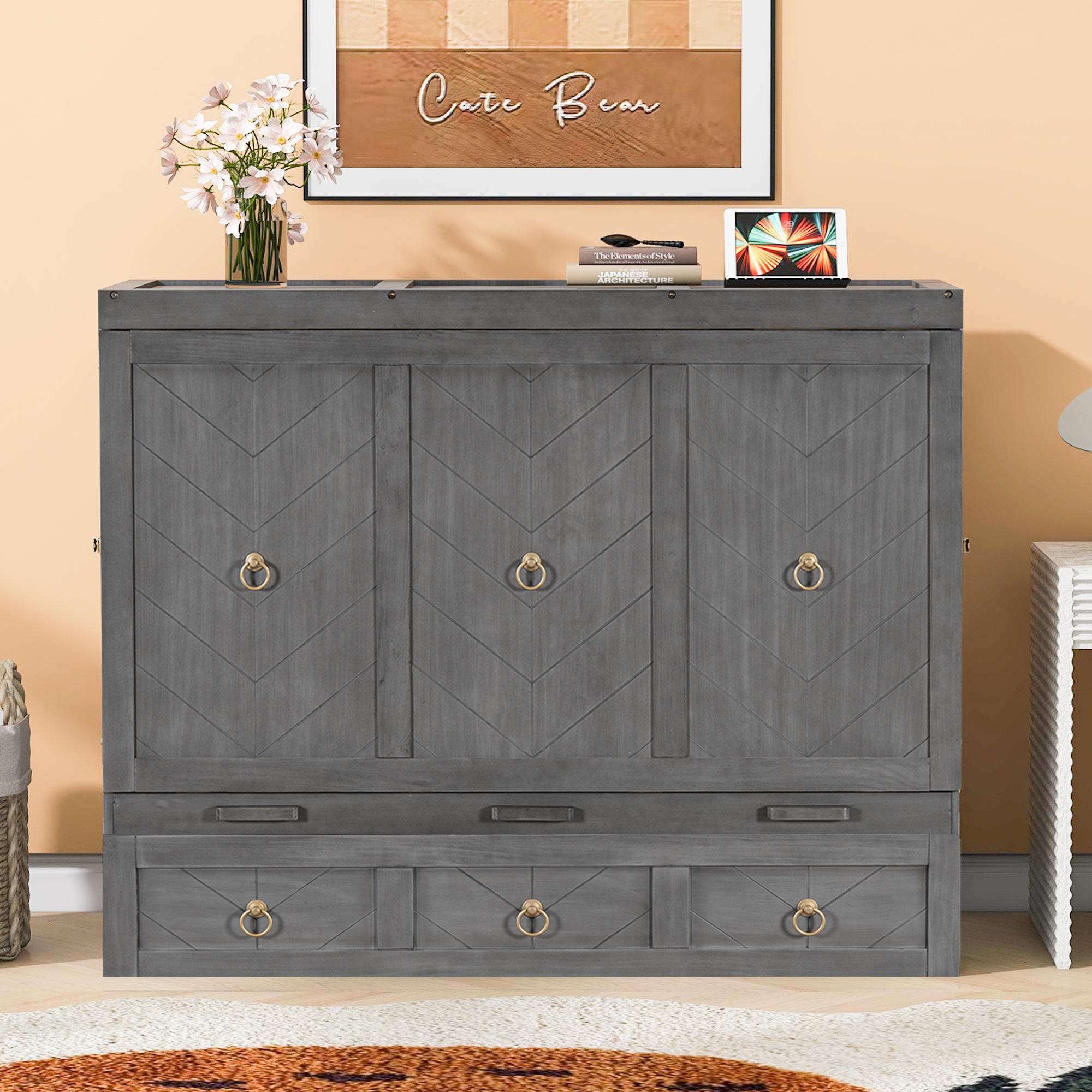 Queen Size Murphy Bed with USB Port and a Large Drawer 4 Queen Size Murphy Bed with USB Port and a Large Drawer