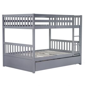 Detachable Full Over Full Rubber Wood Bunk Bed With Trundle, Ladder And Guardrails 17 Detachable Full Over Full Rubber Wood Bunk Bed With Trundle, Ladder And Guardrails