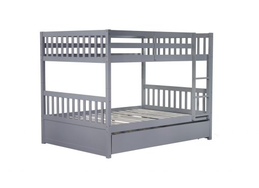 Detachable Full Over Full Rubber Wood Bunk Bed With Trundle, Ladder And Guardrails