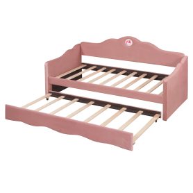 Twin Size Upholstered Daybed with Wave-shaped Trundle