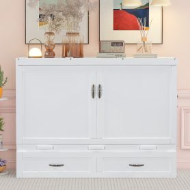 Queen Size Murphy Bed with USB Ports, Large Drawers and Metal Handles