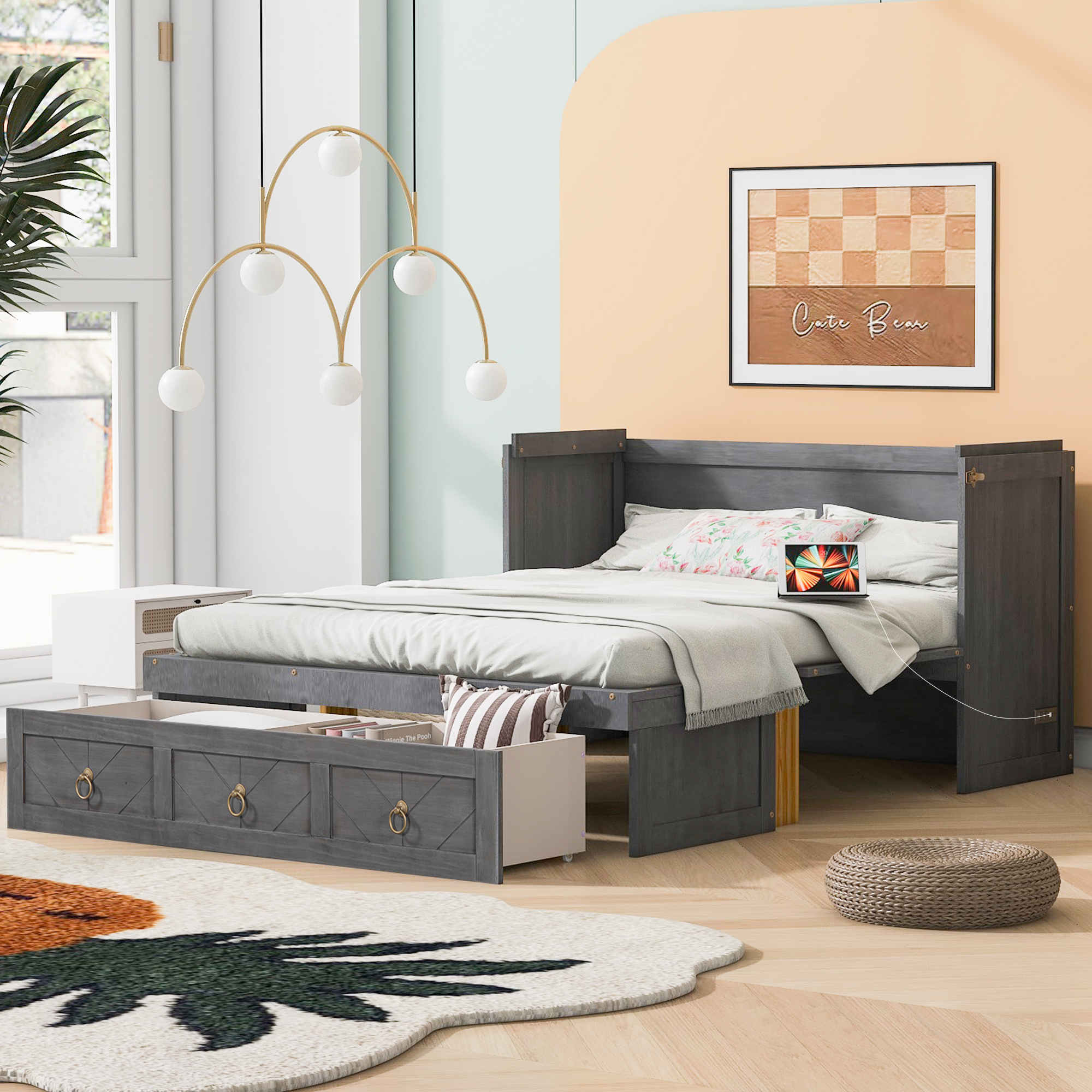 Queen Size Murphy Bed with USB Port and a Large Drawer 3 Queen Size Murphy Bed with USB Port and a Large Drawer