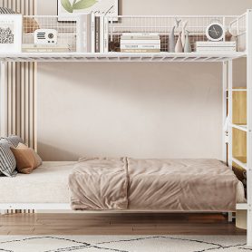 Twin Over Full Metal Bunk Bed with Wire Shelving and Lateral Storage Ladder and Wardrobe 28 Twin Over Full Metal Bunk Bed with Wire Shelving and Lateral Storage Ladder and Wardrobe
