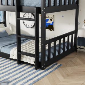 Detachable Twin Size Triple Bunk Bed With Ladders, Guardrails