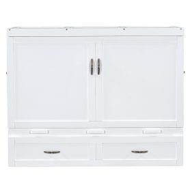 Queen Size Murphy Bed with USB Ports, Large Drawers and Metal Handles