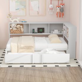 Metal Full Size Daybed with Trundle, Storage Cabinets and USB Ports