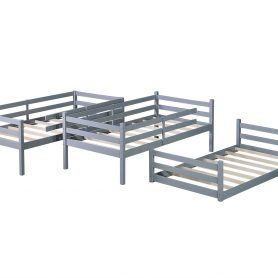 Detachable Triple Rubber Wood Bunk Bed With Two Built-in Ladders, Guardrails 18 Detachable Triple Rubber Wood Bunk Bed With Two Built-in Ladders, Guardrails