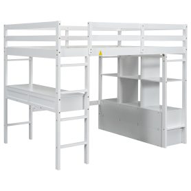 Full Size Loft Bed with Built-in Desk with Two Drawers and Storage Shelves 46 Full Size Loft Bed with Built-in Desk with Two Drawers and Storage Shelves