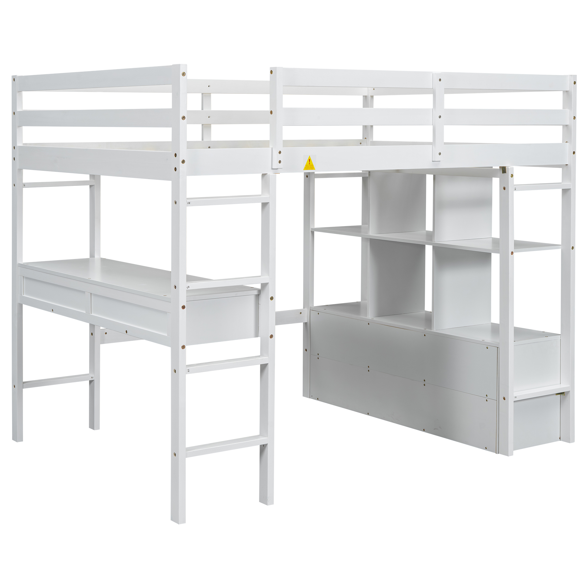Full Size Loft Bed with Built-in Desk with Two Drawers and Storage Shelves 23 Full Size Loft Bed with Built-in Desk with Two Drawers and Storage Shelves