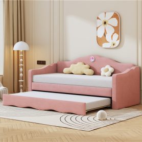 Twin Size Upholstered Daybed with Wave-shaped Trundle