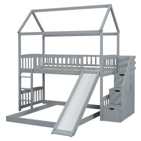 House Shape Twin Over Twin Bunk Bed With Two Drawers, Staircase And Slide 35 House Shape Twin Over Twin Bunk Bed With Two Drawers, Staircase And Slide