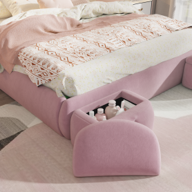 Full Size Upholstered Platform Bed with Cartoon Ears Shaped Headboard and Light