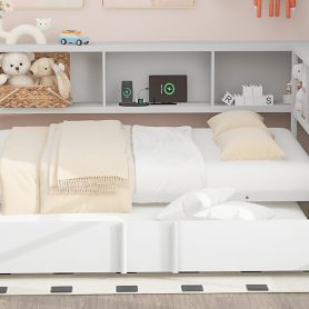 Metal Full Size Daybed with Trundle, Storage Cabinets and USB Ports