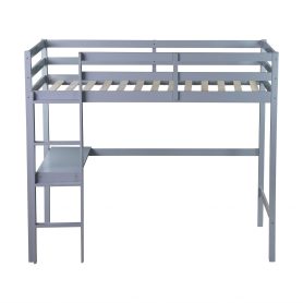 Twin High Loft Bed With Safety Guardrail, Built-in Desk, Ladder