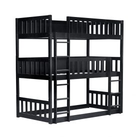Detachable Twin Size Triple Bunk Bed With Ladders, Guardrails