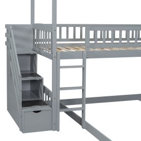 House Shape Twin Over Twin Bunk Bed With Two Drawers, Staircase And Slide 37 House Shape Twin Over Twin Bunk Bed With Two Drawers, Staircase And Slide