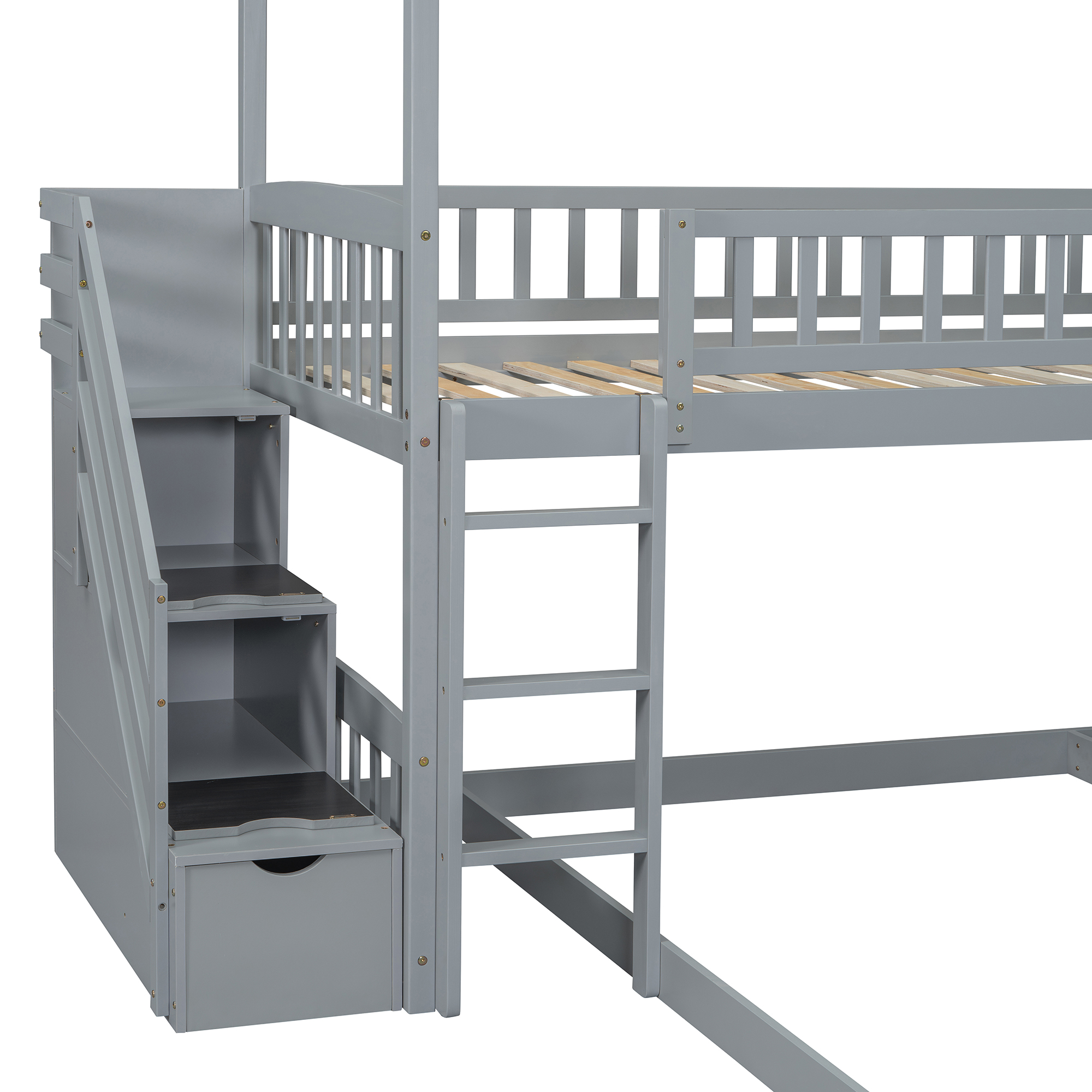 House Shape Twin Over Twin Bunk Bed With Two Drawers, Staircase And Slide 12 House Shape Twin Over Twin Bunk Bed With Two Drawers, Staircase And Slide