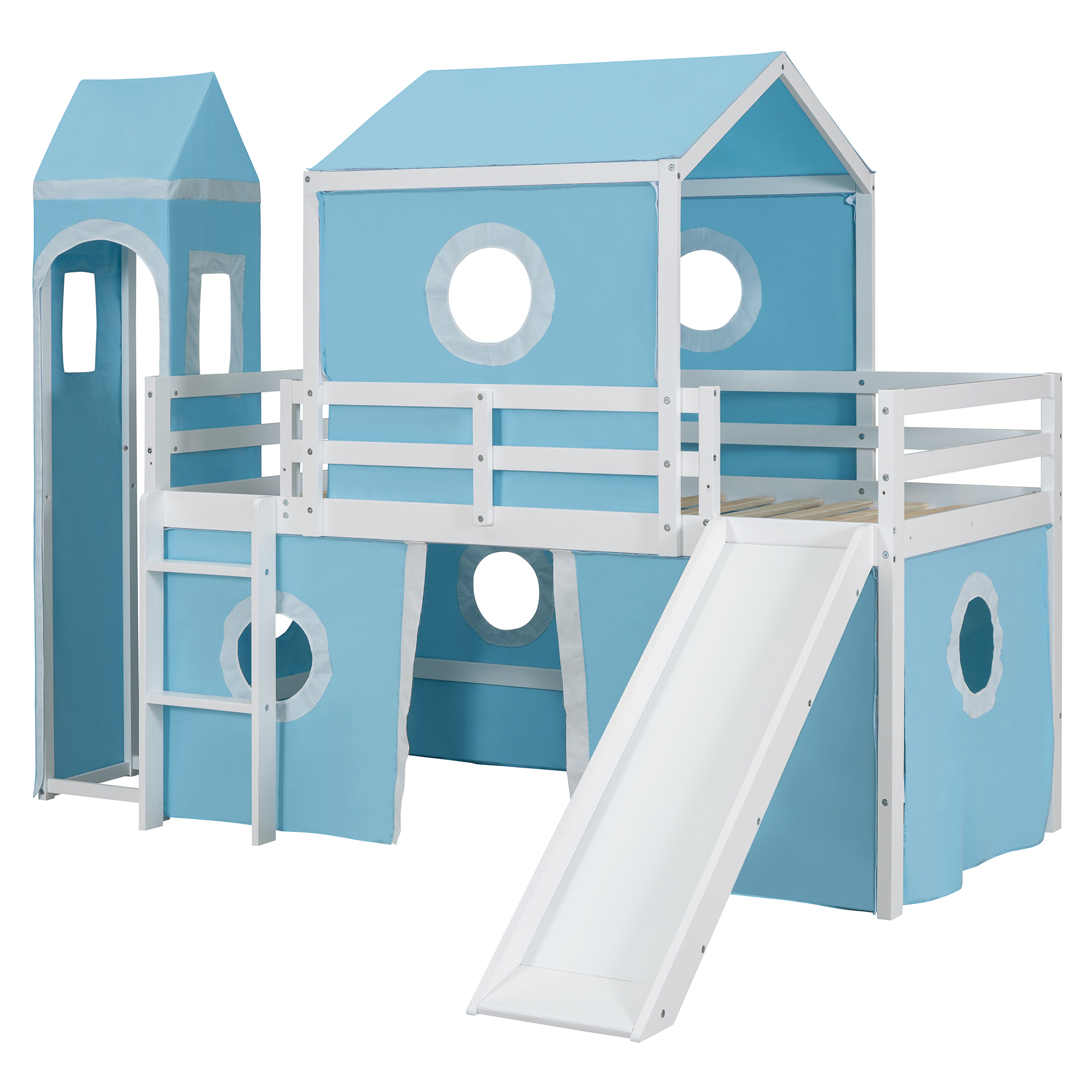 Twin Size Loft Bed with Slide, Tent and Tower 6 Twin Size Loft Bed with Slide, Tent and Tower