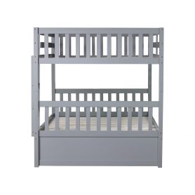 Detachable Full Over Full Rubber Wood Bunk Bed With Trundle, Ladder And Guardrails