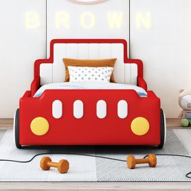 Twin Size Race Car-Shaped Platform Bed with Wheels