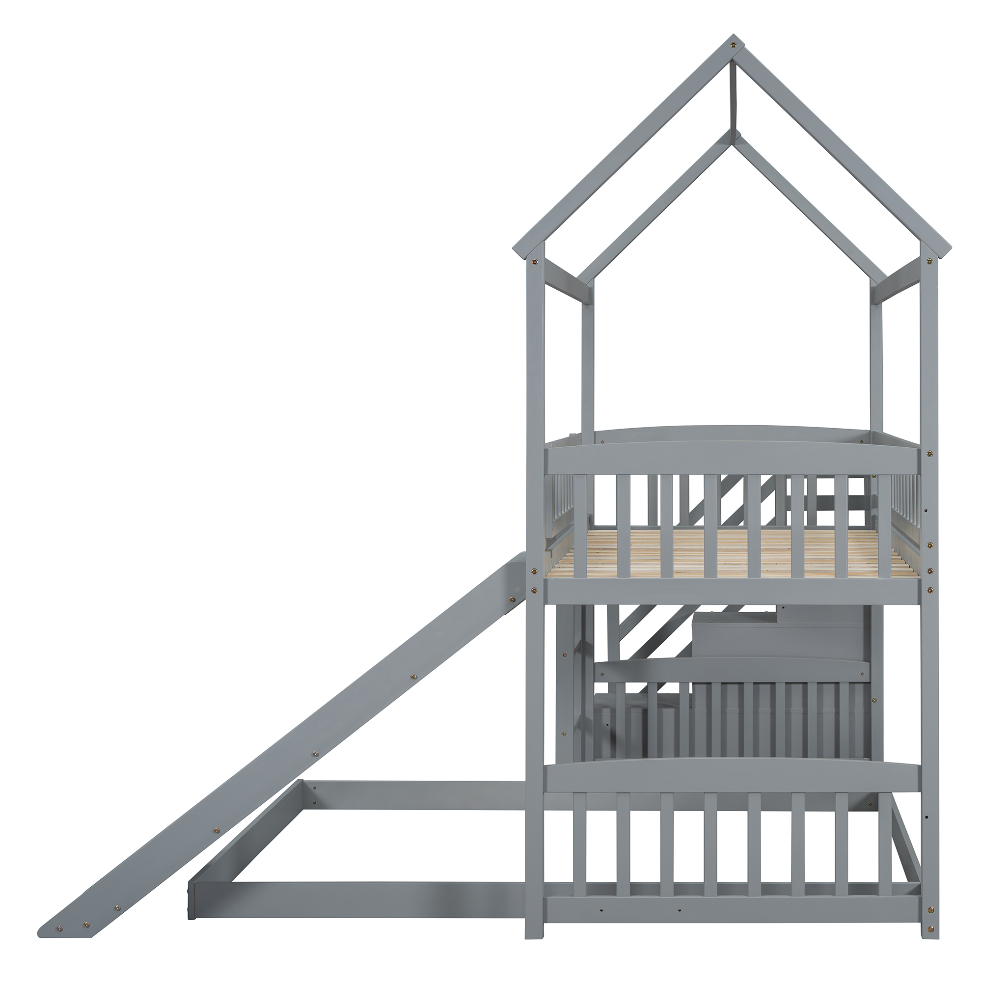 House Shape Twin Over Twin Bunk Bed With Two Drawers, Staircase And Slide 16 House Shape Twin Over Twin Bunk Bed With Two Drawers, Staircase And Slide