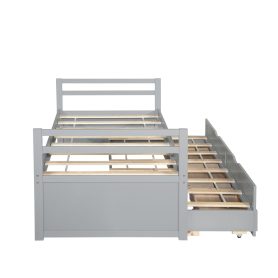 Twin Size Wooden Bed with Headboard, Footboard, Trundle and Three Storage Drawers