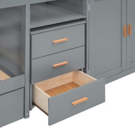 Twin Wooden Bunk Bed with Trundle, Cabinet, Wardrobe, Desk and Drawers