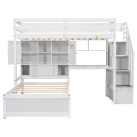 Twin Over Twin Loft Bed With Built-in Desk, Staircase, Storage Compartments And Shelves