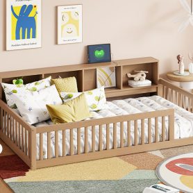 Wood Twin XL Size Daybed with Storage Cabinets and USB Ports