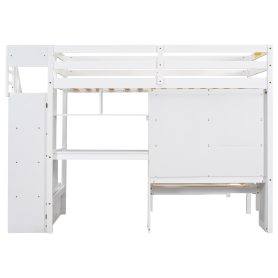 Twin Over Twin Loft Bed With Built-in Desk, Staircase, Storage Compartments And Shelves