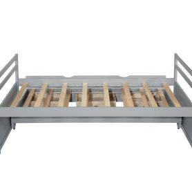 Twin Size Wooden Bed with Headboard, Footboard, Trundle and Three Storage Drawers