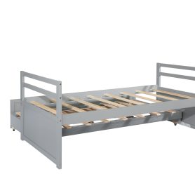 Twin Size Wooden Bed with Headboard, Footboard, Trundle and Three Storage Drawers