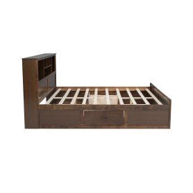 King Size Wood Platform Bed with Multi-storage Headboard, USB and Drawers