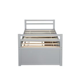 Twin Size Wooden Bed with Headboard, Footboard, Trundle and Three Storage Drawers