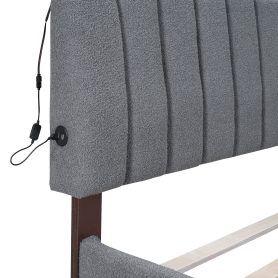 Teddy Fleece Queen Size Upholstered Platform Bed with Twin XL Trundle