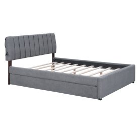 Teddy Fleece Queen Size Upholstered Platform Bed with Twin XL Trundle
