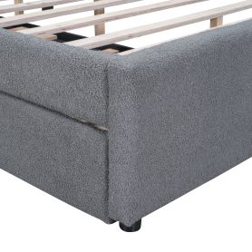Teddy Fleece Queen Size Upholstered Platform Bed with Twin XL Trundle