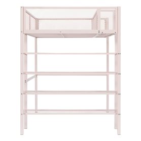 Twin Size Metal Loft Bed with 4-Tier Shelves and Storage