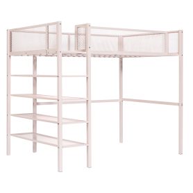 Twin Size Metal Loft Bed with 4-Tier Shelves and Storage